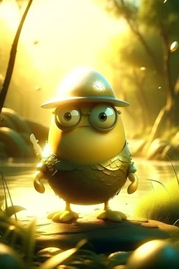 Egg cartoon character detailed pirate mysterious swamp creature sunlight sparkle
