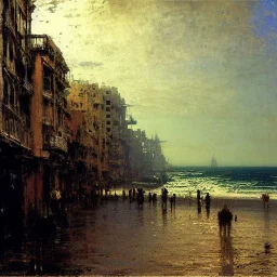 Gulf, Naples , by Jeremy mann, point perspective,intricate detailed, strong lines, John atkinson Grimshaw,