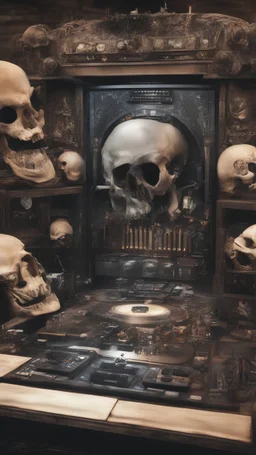 DJ of the damnded, insanely detailed DJ booth in hell, MID set, speakers and equipment made of bone, anatomically correct, add more skulls in th audience, photorealism, vray, 8k 3d https://stablecog.com/generate?o=a67b60e0-edd2-418d-9744-d1d585055d7f