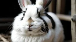 white and black lion head rabbit