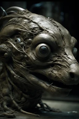 sculpture of rat face rotting with grotesque proportions and imagery. abstract grotesqueries, detailed texture, surreal , biomechanical design, by hr giger and beksinski
