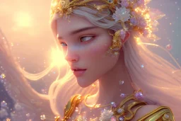 very beautiful crystal and gold subtle goddess in a galactic ambiance, transparent petals, delicate colors, in the foreground, full of details, smooth, bright sunshine，soft light atmosphere, light effect，vaporwave colorful, concept art, smooth, extremely sharp detail, finely tuned detail, ultra high definition, 8 k, unreal engine 5, ultra sharp focus