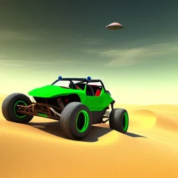  centered,dune buggy, 6 wheeler, green sky, worms, rocks