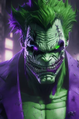 the joker hulk, anime style, depth of field, nvidia graphics, lightrays, trending art