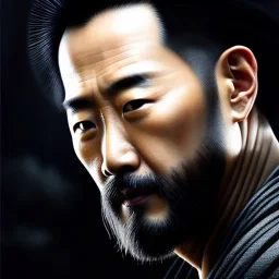 Ultra detailed fullbody Portrait in oil on canvas of Jin Sakai-Ghost Of Tsushima,intense stare,extremely detailed digital painting, extremely detailed face,crystal clear Big eyes, mystical colors ,perfectly centered image, perfect composition, rim light, beautiful lighting,masterpiece,8k, stunning scene, raytracing, anatomically correct, in the style of robert e howard and Ken Kelley and Ohrai Noriyoshi and Simon Bisley and tomzj1