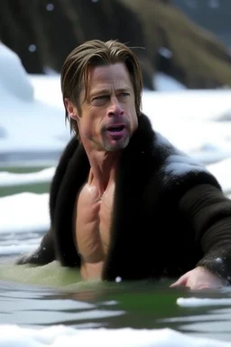 brad pitt bathing in a frozen lake