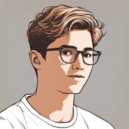 portrait of a young man in his 20s with plain short dark blonde hair and glasses, minimalist vector art, 2d, 2 color