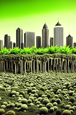 city growing from soil like plants