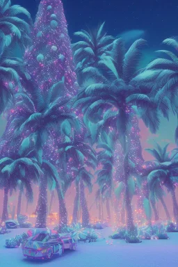 1980's vaporwave aesthetic palm trees in Christmas winter