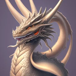 This dragon has 4 horns pointing foward. Its neck is short; Its snout is vertically tall, wide, short, and smooth. Its teeth are short. It has rounded claws, frills, and soft scales. Its tail is medium length and very wide.