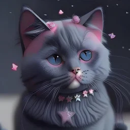 cute cat "dark grey" "russian blue" fur "pink star collar" "rose hairpin" emoji sad crying tears depression uwu beautiful powerful