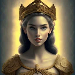 Disney Portrait of Greek Mythology Goddess Athena " with white elegant old greek apparel and Laurel crown.extremely detailed face, ,perfectly centered image,intricate detail.dark hair, sharp dark eyes, bright blue lighting, sarcastic smile, sharp focus hair. a Goddess of War trend on deviantart