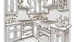 hand drawn illustration of kitchen