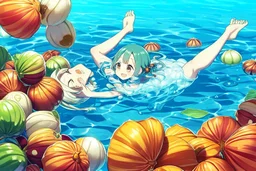 happy peeled hazelnuts swimming in liquid chocolate, funny, anime characters, perfect composition