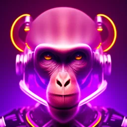 A beautiful portrait of a cyborg monkey purple neon color scheme, high key lighting, volumetric light high details psychedelic background