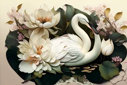 mixture of swan and flower with leaves