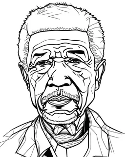 illustrate image of Nelson Mandela, simple line art, one line, white background, well composed, no gradient, , no fill, no solids,