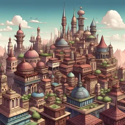 FantasybDessert city with many rooftops and skyscrapers