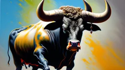 dangerous bull oil painting