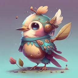 cute character design of a fantasy bird with a mouse