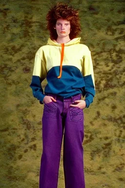 year 1998 women fashion. Straight suit, low waist straight suit Combat pants, t-shirt, new kind of hoodie with tippet that continues to the hood! recycled denim straight trousers. Colors: denim blue, blue, purple, cream, khaki, "bastel green", lilac, plum, orange, terracotta, red, light yellow, lion yellow, pink, dark blue, beige. Sturnus vulgaris-print. wide belt. Partly latex or leather. Kylie Minogue, Tyra Banks. leg warmer. Cargo pants and hoodie!