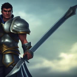 Garen, League of Legend, A warrior in silver armor,great sword,strong build, RTX, TXXA, SSAO, High quality,hyperrealistic, cinematic, Super detailed, Anti-Aliasing,Full color, HDR,4k, 8k