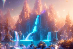  white and gold crystal cosmic ambiance，waterfall, full of details, smooth, bright sunshine，soft light atmosphere, light effect，vaporwave colorful, concept art, smooth, extremely sharp detail, finely tuned detail, ultra high definition, 8 k, unreal engine 5, ultra sharp focus