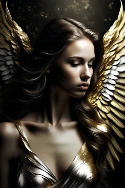 beautiful woman wings angel silver gold
