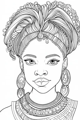 african girl face coloring page with beautiful hairstyle