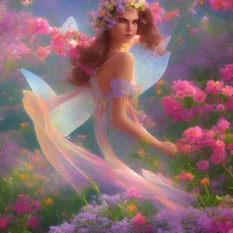 bright fairy in a flowery landscape synthwave, colorful, psychedelic, artstation, concept fairy art, smooth, extremely sharp detail, finely tuned detail, ultra high definition, 8 k