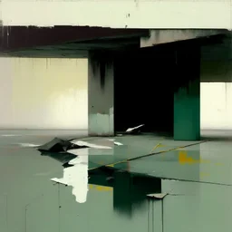 Minimal abstract oil paintings desolate 1960s carpark concrete fragments. style of Justin Mortimer and Francis Bacon.