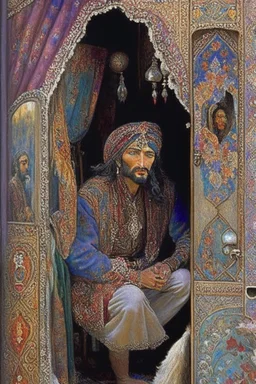 With a sense of purpose Svetlana pushed open the ornately decorated caravan door, revealing a warm interior adorned with tapestries depicting scenes of Gypsy folklore. Inside, Raul, with his weathered face and eyes that held the wisdom of countless journeys, sat in quiet contemplation. He looked up, his eyes meeting Svetlana's, and a flicker of recognition passed between them.