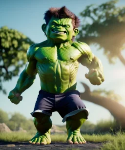 Hulk toddler, full body, dramatic lighting, smile, hyper realistic