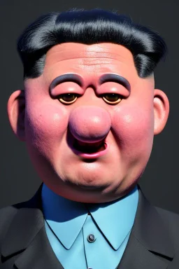 Waist up muppet Portrait, Kim Jong-un as muppet doll, black suit, photo studio, blue background, unreal engine 5, concept art, art station, god lights, ray tracing, RTX, lumen lighting, ultra detail, volumetric lighting, 3d.