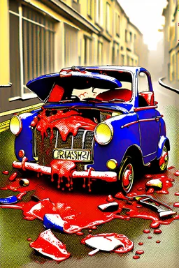 Noddy crashes his car and ends up in a mangled, bloody mess