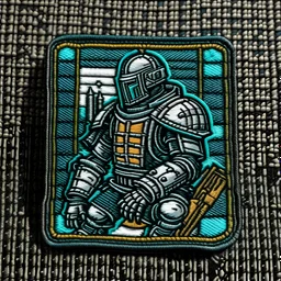 chessboard knight piece in the style of cyber punk as a velcro patch