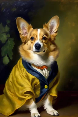 Portrait of a corgi in victorian clothing by vincent van gogh