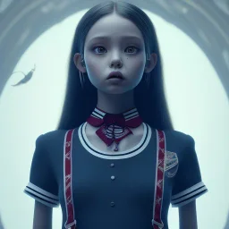 film still of jenna ortega as a gothic schoolgirl, directed by tim burton. highly detailed, volumetric lighting, unreal engine, 8k