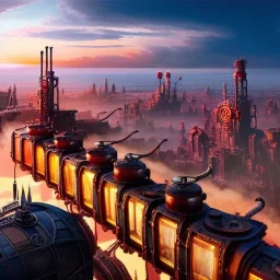 fullbody Drawing of 'sketch of steampunk cities as in the movie mortal engines(2018)',intricate detail,andrea bonelli,Kilian Eng,Ohrai,evan lee,Aleksandr Sidelnikov,KyuYong Eom,three quarters frontal aerial view,toned colors,32k