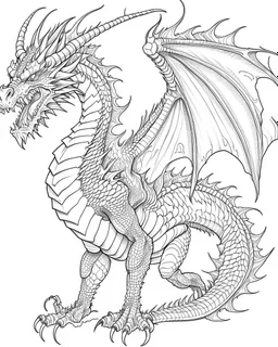 coloring image of full body dragon, line art, realistic, white background