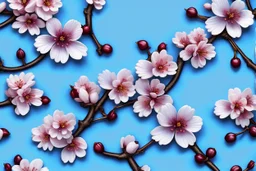 fantastic light pin blue background with three cherry blossoms in a line repeated 4 times with variations