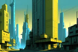megacity in the style of simon stalenhag and lyonel feininger
