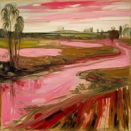 Pink marshlands covered in muck painted by Edvard Munch