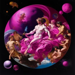 A purplish magenta cosmic kingdom in a galaxy painted by Michelangelo di Lodovico Buonarroti Simoni