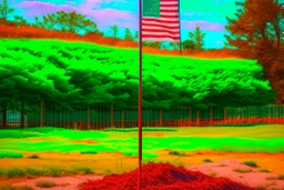 green American flag on flag pole planted on the ground