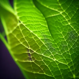 A out of focus and abstract microscopic photography of leaves' texture. Colors are light green, deep purple and yellow. Heavy grain texture and vintage look.