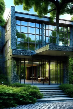 fachada luxo de casa de vidro acabamento moderno ultra realista