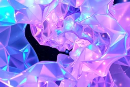 picture of create A hypnotic loop of colored translucent 3D complex structures evolving and morphing, fluid geometry shifting between organic and geometric forms, iridescent glass material with internal glow,instances must have random translucent matrial smooth camera orbit, galaxy background, seamless motion, cinematic lighting, generative art style, 4k.do with geo nodes zoom out to show whole image