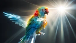 Crystal parrot with a ray of light passing through it