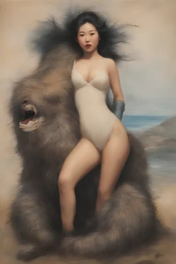 a mixture of ChineseJapaneseKoreanFilipinoThai, prostitute, oil painting by a giant hairy thing